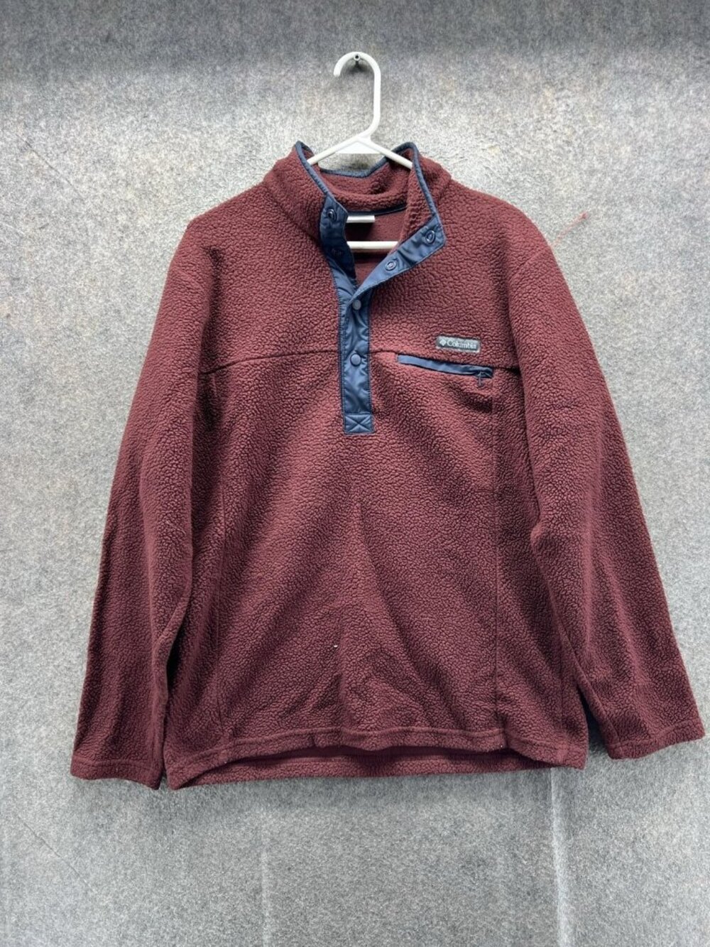 Columbia Fleece Jacket Mens Small Red Sherpa 1/4 Snap Pullover Hiking Trail